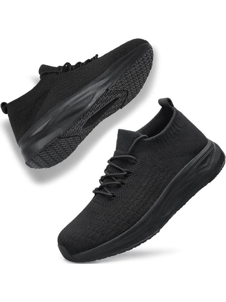 Women's Black Slip On Shoes Comfort Sock Shoes Non Slip Mesh Running Sneakers